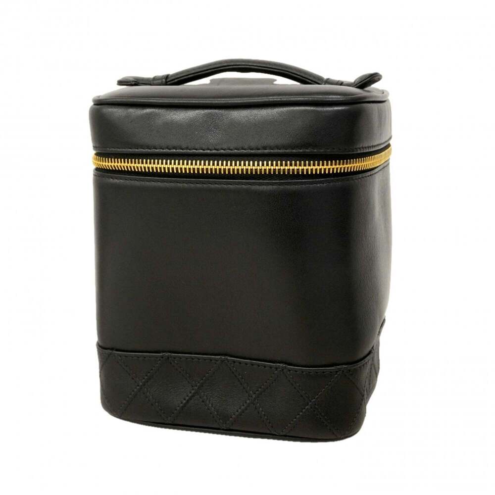 CHANEL Black Lambskin Leather Vanity Bag